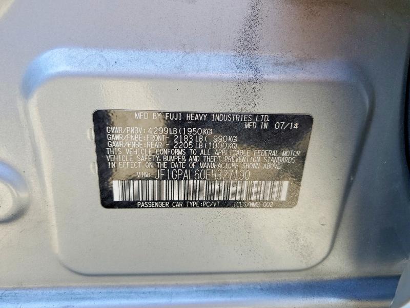 Aukcja sprzedaży 2014 Subaru Impreza, vin: JF1GPAL60EH327190, numer aukcji: 60999926
