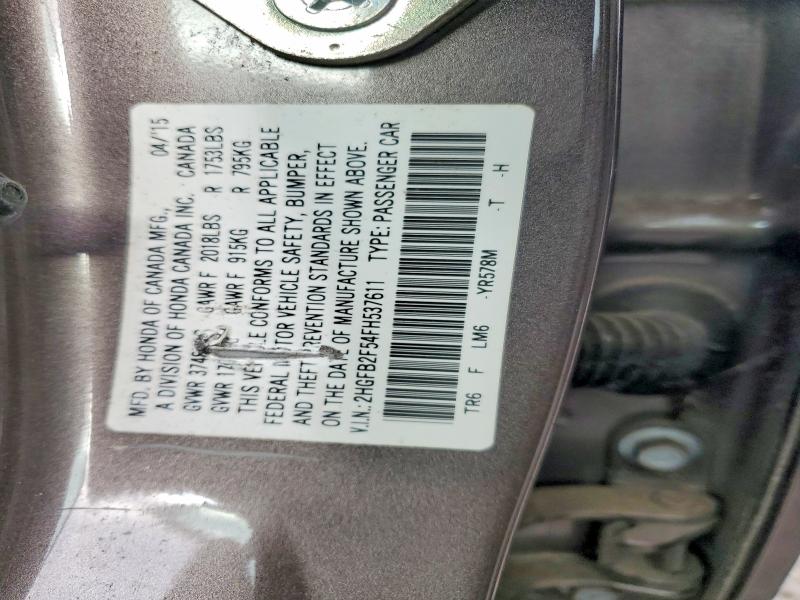 Aukcja sprzedaży 2015 Honda Civic, vin: 2HGFB2F54FH537611, numer aukcji: 62983816