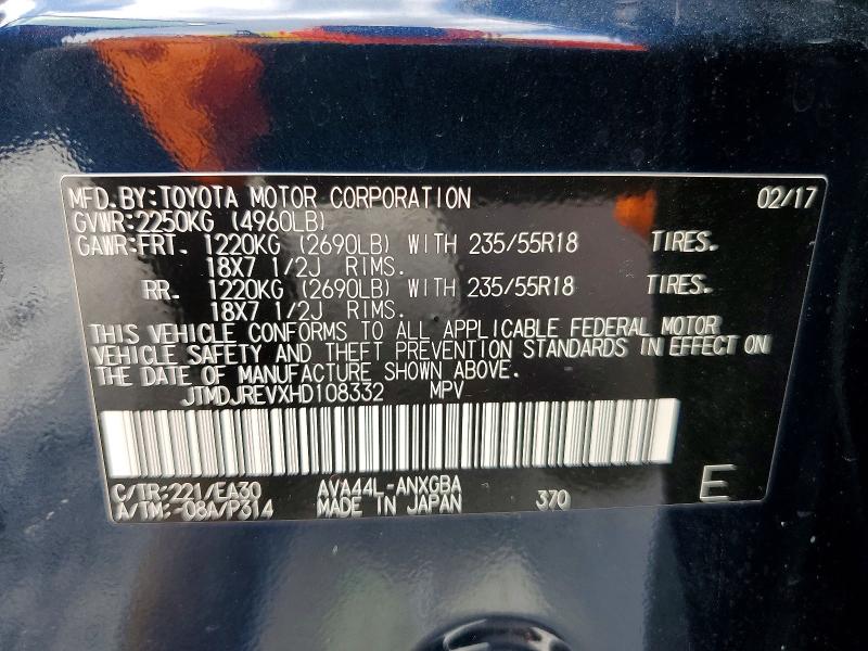 61778026 :رقم المزاد ، JTMDJREVXHD108332 vin ، 2017 Toyota Rav4 Hv مزاد بيع