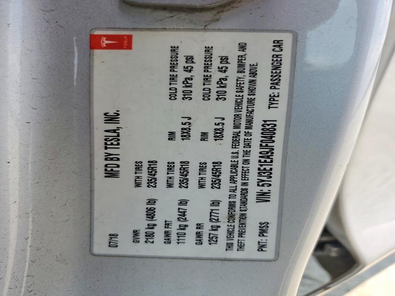 Продаж на аукціоні авто 2018 Tesla Model 3, vin: 5YJ3E1EA9JF040831, номер лоту: 62634206