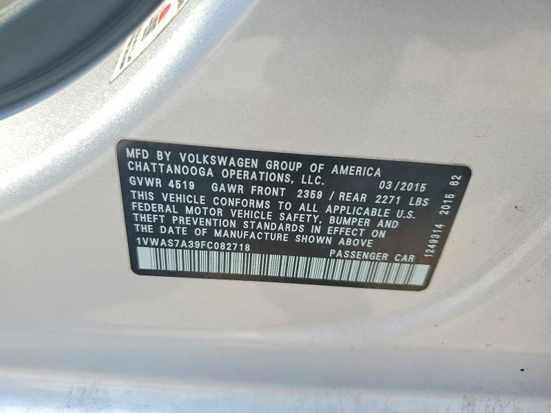 Aukcja sprzedaży 2015 Volkswagen Passat, vin: 1VWAS7A39FC082718, numer aukcji: 62618846