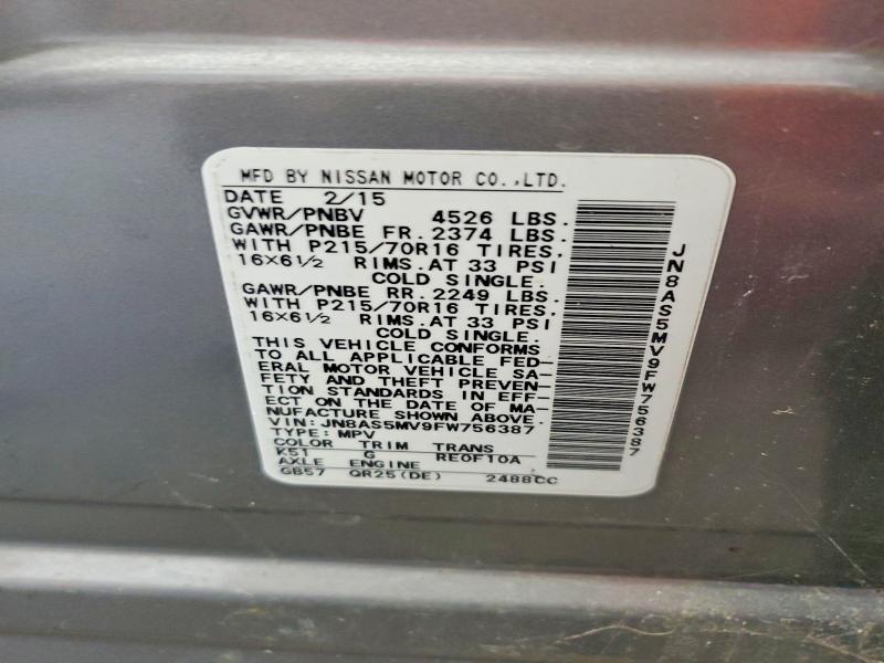 Продажа на аукционе авто 2015 Nissan Rogue Select, vin: JN8AS5MV9FW756387, номер лота: 59337226