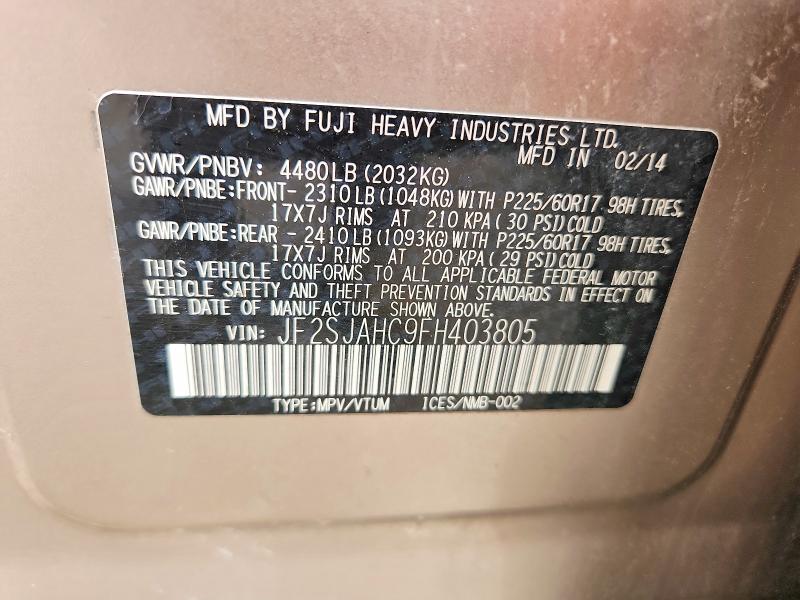 59702046 :رقم المزاد ، JF2SJAHC9FH403805 vin ، 2015 Subaru Forester مزاد بيع