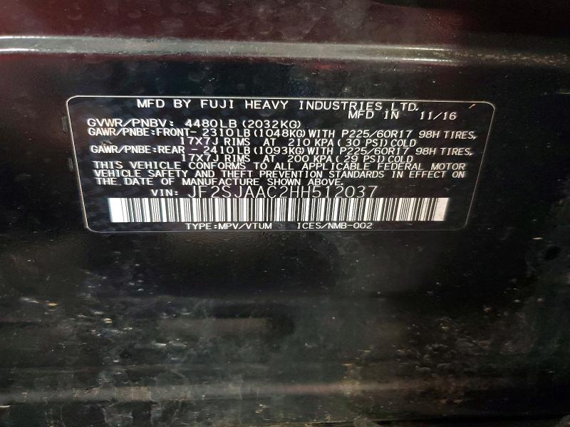 Aukcja sprzedaży 2017 Subaru Forester, vin: JF2SJAAC2HH512037, numer aukcji: 63151336