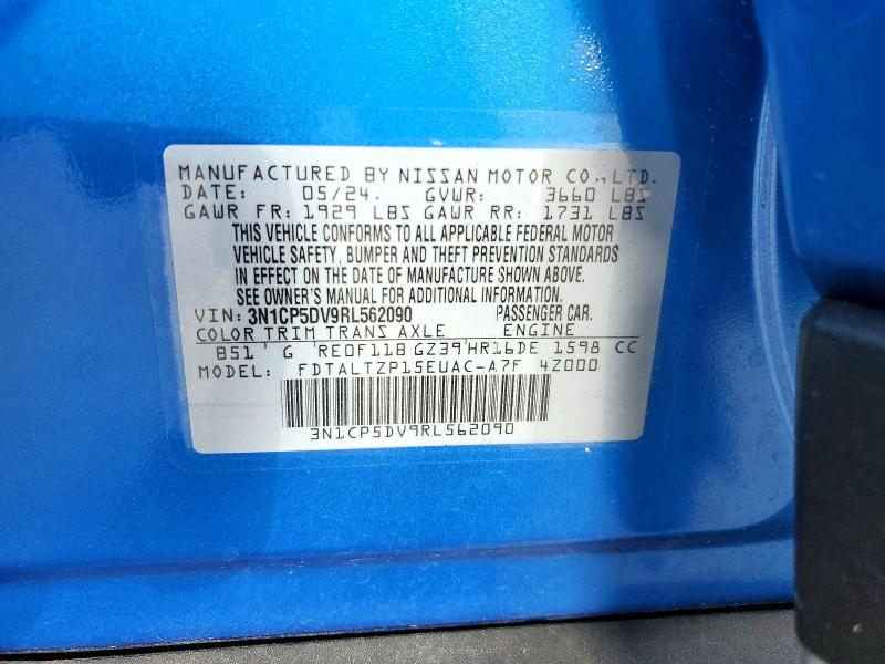 2024 Nissan Kicks მანქანა იყიდება აუქციონზე, vin: 3N1CP5DV9RL562090, აუქციონის ნომერი: 61853956