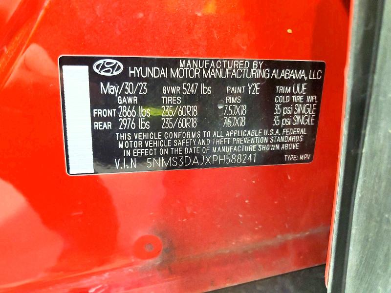 Aukcja sprzedaży 2023 Hyundai Santa Fe, vin: 5NMS3DAJXPH588241, numer aukcji: 61302336