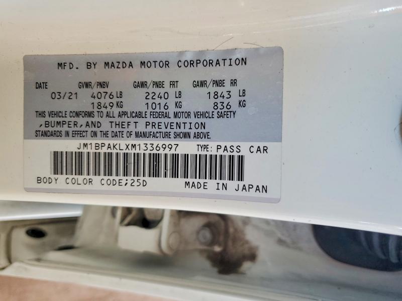Продаж на аукціоні авто 2021 Mazda 3, vin: JM1BPAKLXM1336997, номер лоту: 60409596