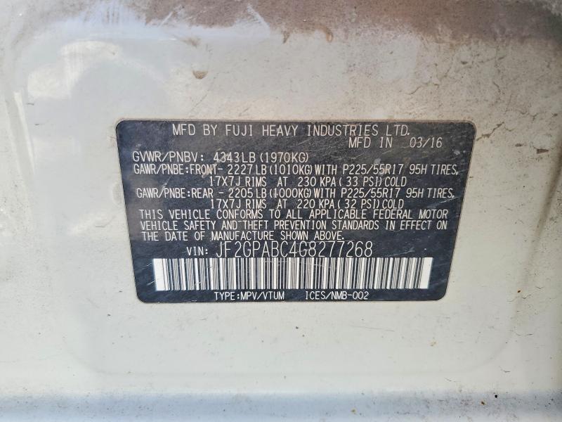 2016 Subaru Crosstrek მანქანა იყიდება აუქციონზე, vin: JF2GPABC4G8277268, აუქციონის ნომერი: 60522816