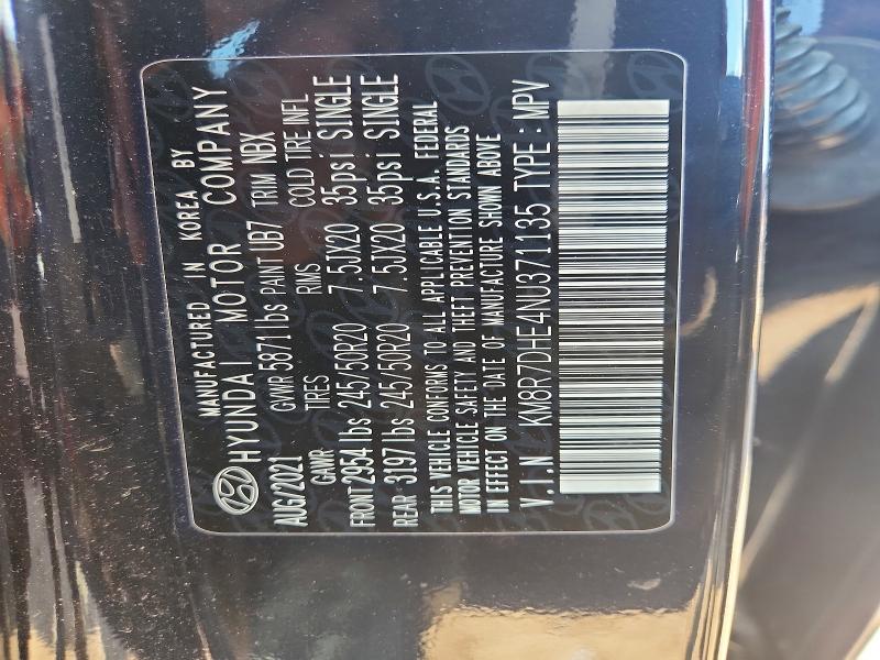 60764836 :رقم المزاد ، KM8R7DHE4NU371135 vin ، 2022 Hyundai Palisade مزاد بيع