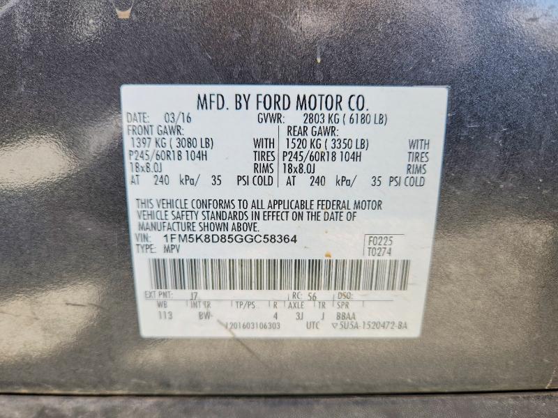 Aukcja sprzedaży 2016 Ford Explorer, vin: 1FM5K8D85GGC58364, numer aukcji: 60785726
