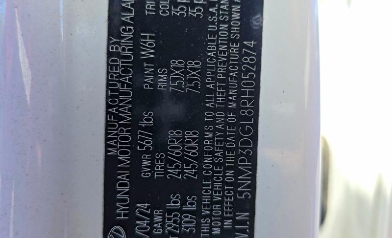Aukcja sprzedaży 2024 Hyundai Santa Fe, vin: 5NMP3DGL8RH052874, numer aukcji: 62284746