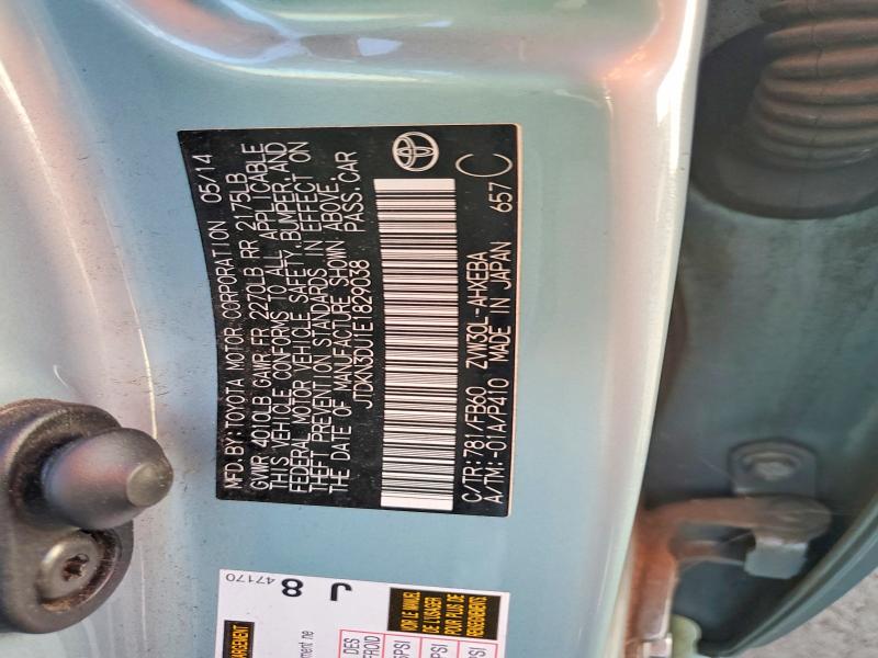 Aukcja sprzedaży 2014 Toyota Prius, vin: JTDKN3DU1E1829038, numer aukcji: 60248386