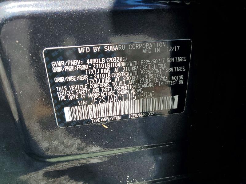 Продажа на аукционе авто 2018 Subaru Forester, vin: JF2SJARC1JH535996, номер лота: 62105386