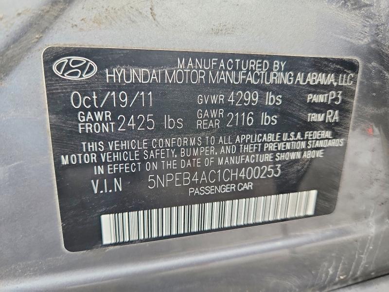 Продаж на аукціоні авто 2012 Hyundai Sonata, vin: 5NPEB4AC1CH400253, номер лоту: 61239406