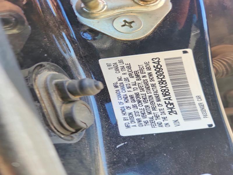 2008 Honda Civic მანქანა იყიდება აუქციონზე, vin: 2HGFA168X8H309543, აუქციონის ნომერი: 63138696