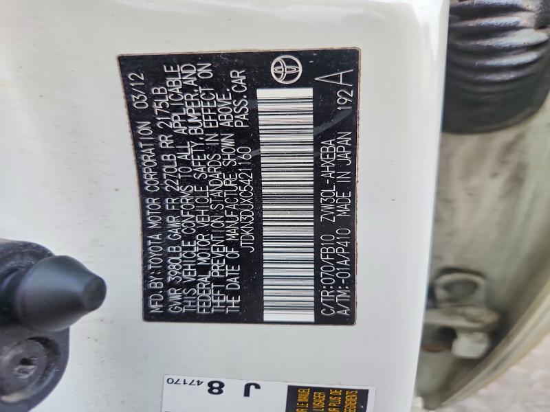 Aukcja sprzedaży 2012 Toyota Prius, vin: JTDKN3DUXC5421160, numer aukcji: 61514966