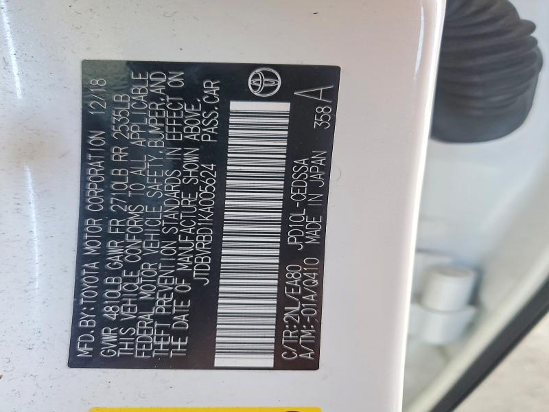 2019 Toyota Mirai მანქანა იყიდება აუქციონზე, vin: JTDBVRBD1KA005624, აუქციონის ნომერი: 61367926