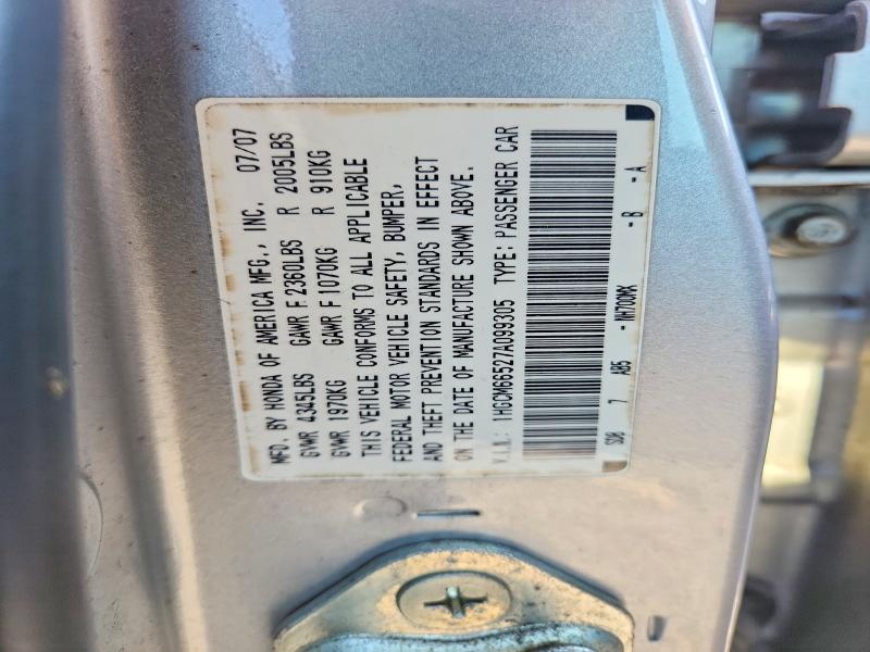 Aukcja sprzedaży 2007 Honda Accord, vin: 1HGCM66527A099305, numer aukcji: 60782296