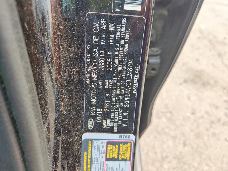 2018 Kia Forte მანქანა იყიდება აუქციონზე, vin: 3KPFL4A70JE248794, აუქციონის ნომერი: 60945326