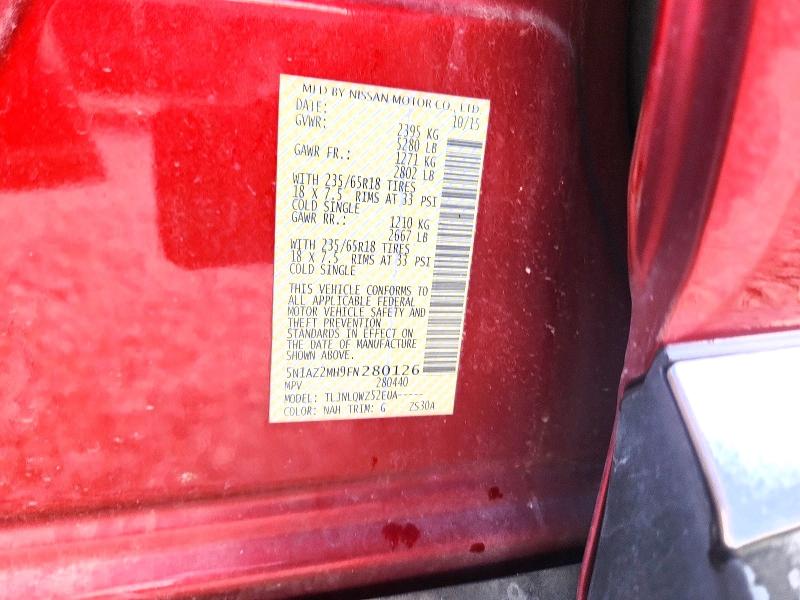 61028016 :رقم المزاد ، 5N1AZ2MH9FN280126 vin ، 2015 Nissan Murano مزاد بيع
