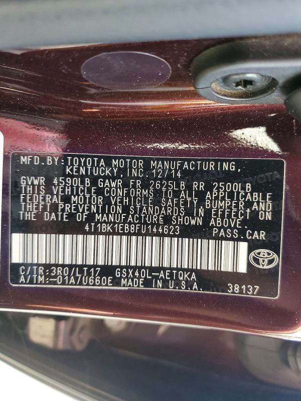 61583116 :رقم المزاد ، 4T1BK1EB8FU144623 vin ، 2015 Toyota Avalon مزاد بيع