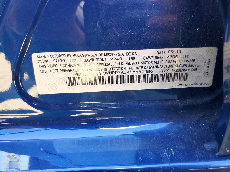 Aukcja sprzedaży 2012 Volkswagen Jetta, vin: 3VWPP7AJ4CM631486, numer aukcji: 61974426