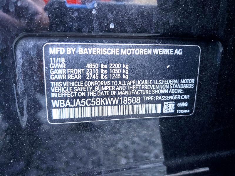 60800626 :رقم المزاد ، WBAJA5C58KWW18508 vin ، 2019 Bmw 530 مزاد بيع