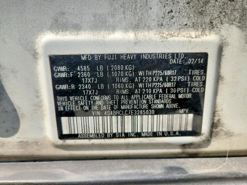 2014 Subaru Outback მანქანა იყიდება აუქციონზე, vin: 4S4BRCLC7E3285030, აუქციონის ნომერი: 59364666