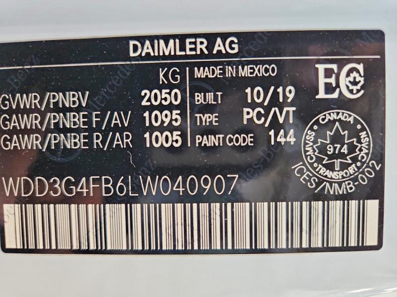 Auction sale of the 2020 Mercedes-benz A, vin: WDD3G4FB6LW040907, lot number: 85962835