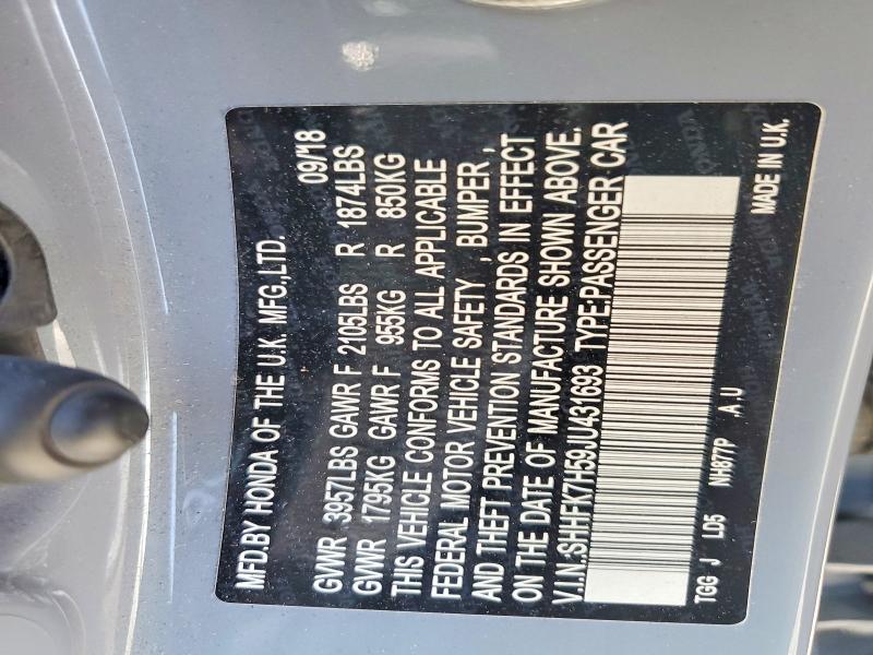 Aukcja sprzedaży 2018 Honda Civic, vin: SHHFK7H59JU431693, numer aukcji: 61785106