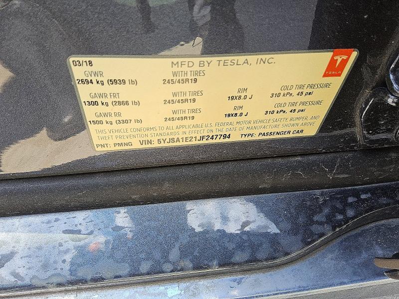 Продаж на аукціоні авто 2018 Tesla Model S, vin: 5YJSA1E21JF247794, номер лоту: 85624415