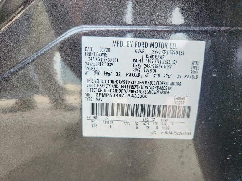 60717676 :رقم المزاد ، 2FMPK3K97LBA83060 vin ، 2020 Ford Edge مزاد بيع