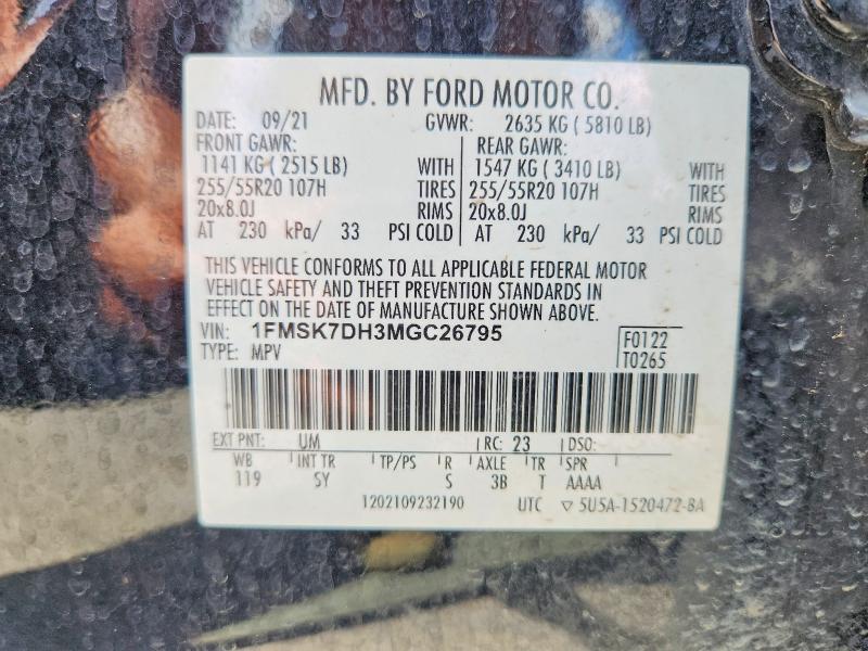 59989806 :رقم المزاد ، 1FMSK7DH3MGC26795 vin ، 2021 Ford Explorer مزاد بيع