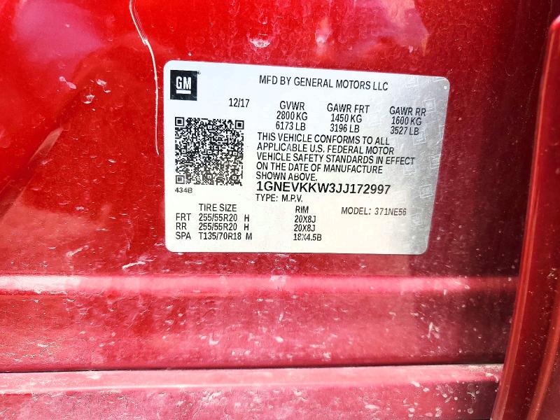 Aukcja sprzedaży 2018 Chevrolet Traverse, vin: 1GNEVKKW3JJ172997, numer aukcji: 59353426