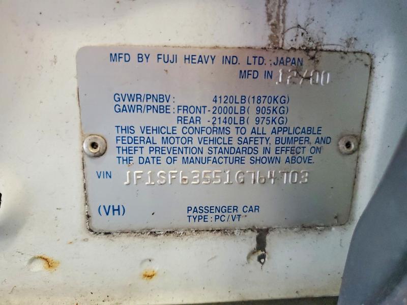 2001 Suba Forester მანქანა იყიდება აუქციონზე, vin: JF1SF63551G764703, აუქციონის ნომერი: 61143026