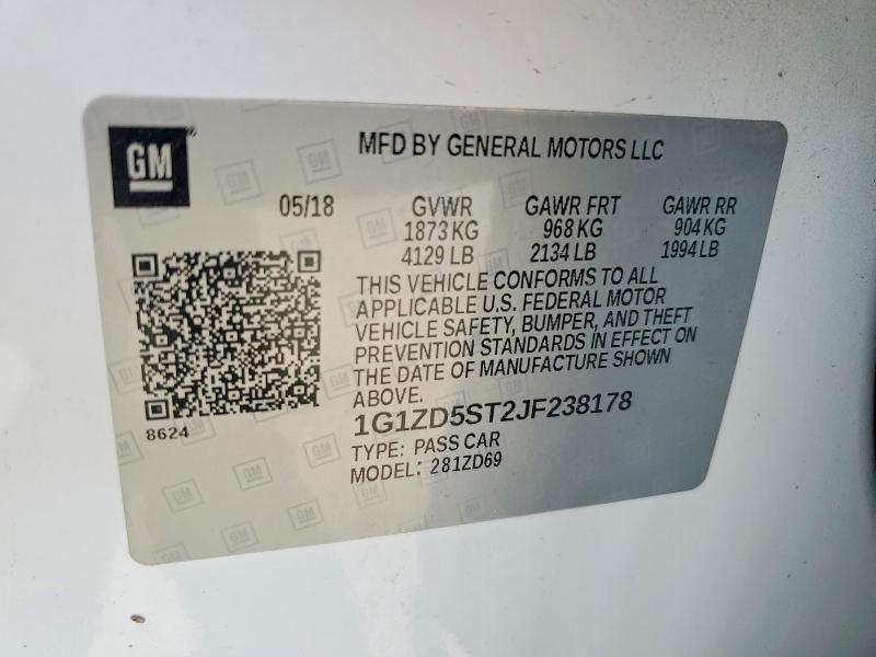 62801706 :رقم المزاد ، 1G1ZD5ST2JF238178 vin ، 2018 Chevrolet Malibu مزاد بيع