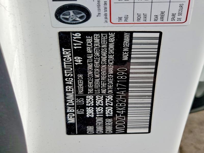 61016056 :رقم المزاد ، WDDZF4KB2HA171890 vin ، 2017 Mercedes-benz E مزاد بيع
