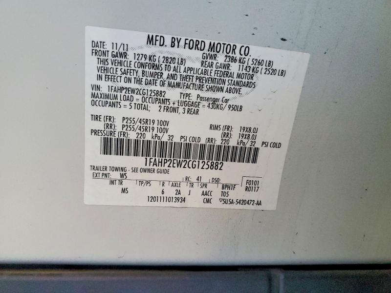Продаж на аукціоні авто 2012 Ford Taurus, vin: 1FAHP2EW2CG125882, номер лоту: 62664156
