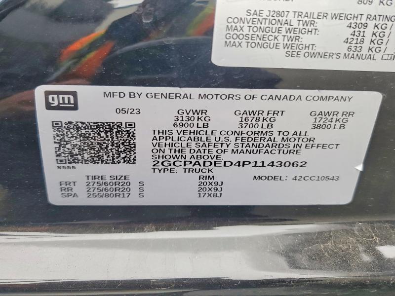 2023 Chevrolet Silverado მანქანა იყიდება აუქციონზე, vin: 2GCPADED4P1143062, აუქციონის ნომერი: 59646096