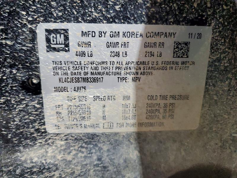 60582046 :رقم المزاد ، KL4CJESB7MB336917 vin ، 2021 Buick Encore مزاد بيع