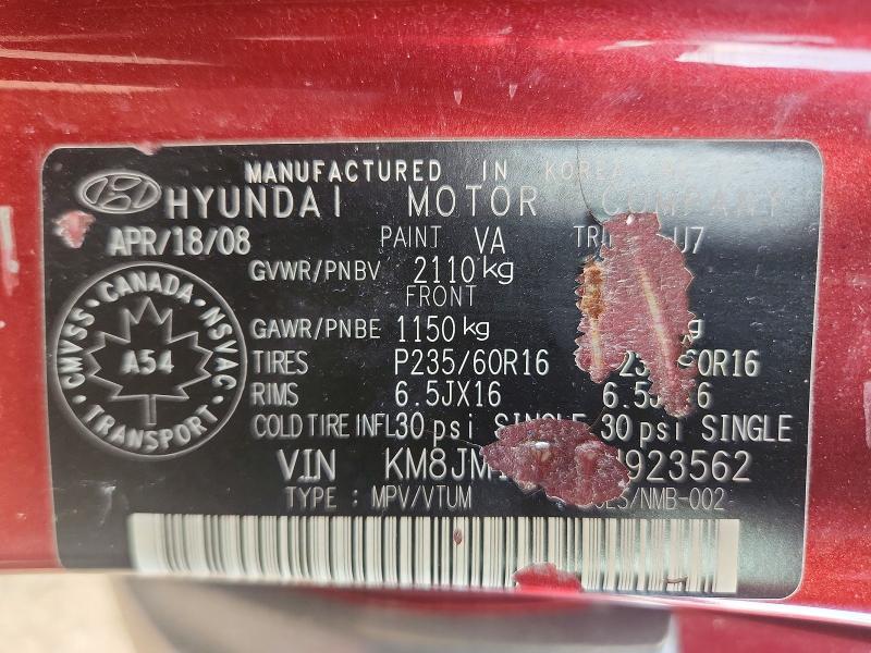 61596566 :رقم المزاد ، KM8JM12D08U923562 vin ، 2008 Hyundai Tucson مزاد بيع