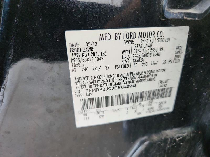 60673876 :رقم المزاد ، 2FMDK3JC3DBC40908 vin ، 2013 Ford Edge مزاد بيع