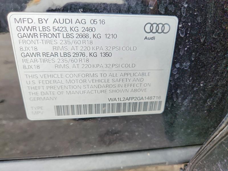Продажа на аукционе авто 2016 Audi Q5, vin: WA1L2AFP2GA148716, номер лота: 62069506