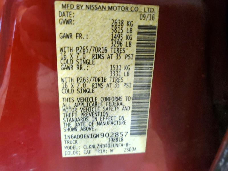 2016 Nissan Frontier მანქანა იყიდება აუქციონზე, vin: 1N6AD0EV1GN902857, აუქციონის ნომერი: 61928306