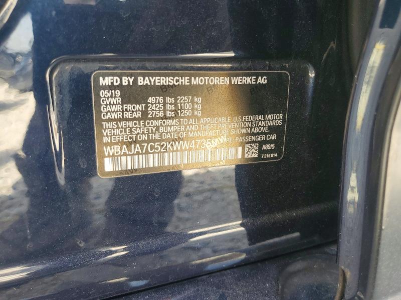 Aukcja sprzedaży 2019 Bmw 530, vin: WBAJA7C52KWW47353, numer aukcji: 59915936