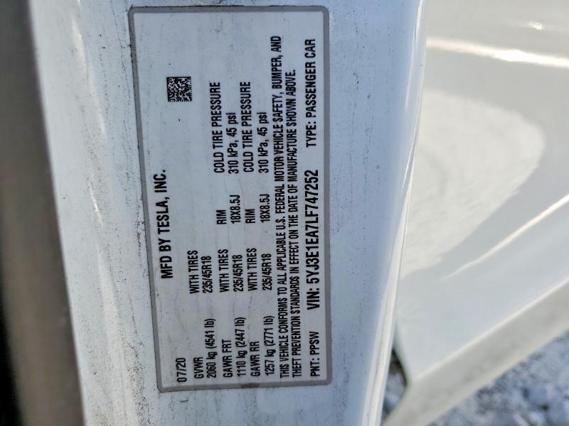 Aukcja sprzedaży 2020 Tesla Model 3, vin: 5YJ3E1EA7LF747252, numer aukcji: 62442566