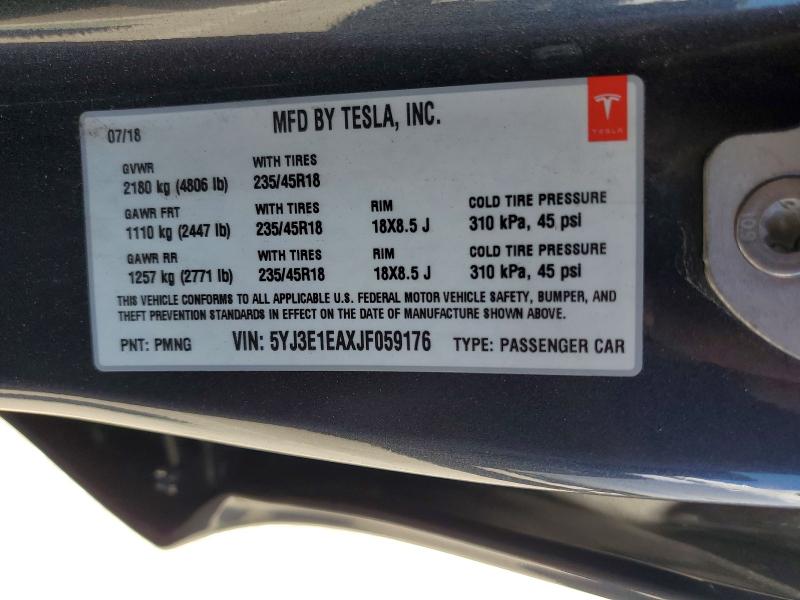 Продажа на аукционе авто 2018 Tesla Model 3, vin: 5YJ3E1EAXJF059176, номер лота: 59743876