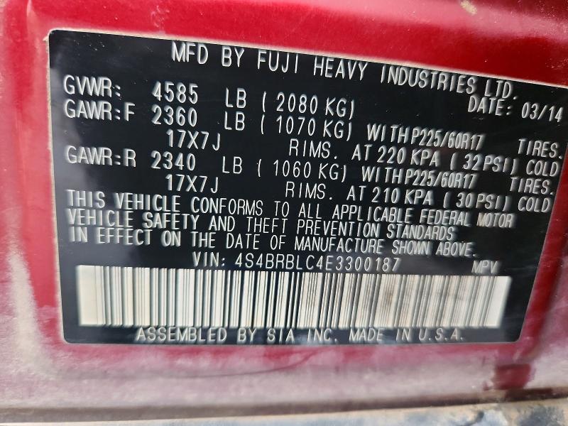 Aukcja sprzedaży 2014 Subaru Outback, vin: 4S4BRBLC4E3300187, numer aukcji: 63040646