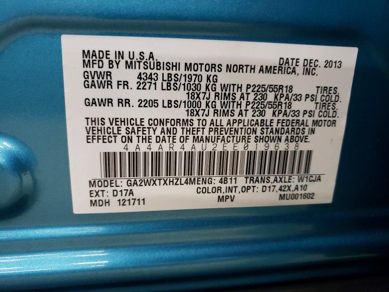 Aukcja sprzedaży 2014 Mitsubishi Outlander Sport, vin: 4A4AR4AU2EE019638, numer aukcji: 61475056