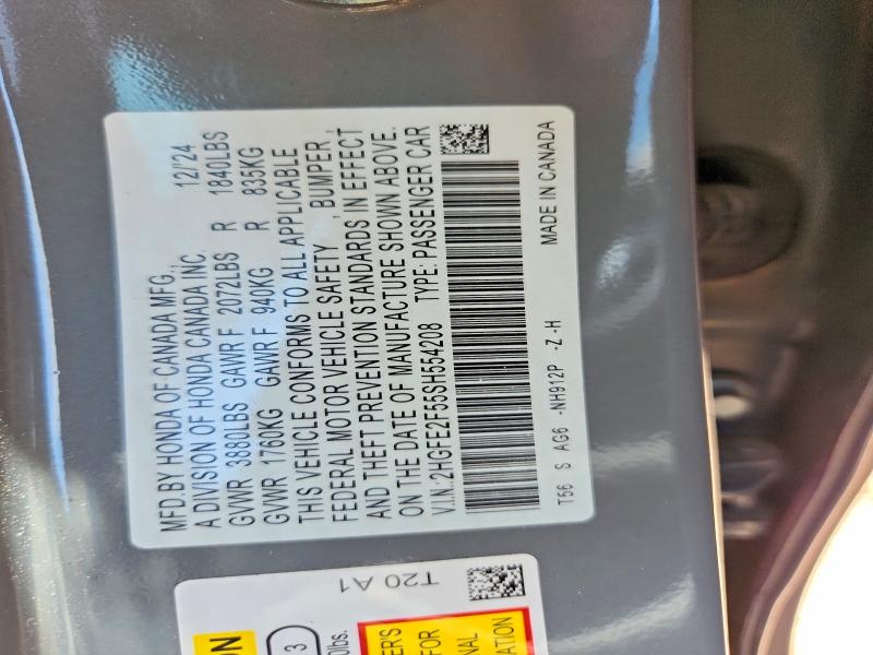 Продажа на аукционе авто 2025 Honda Civic, vin: 2HGFE2F55SH554208, номер лота: 61403406